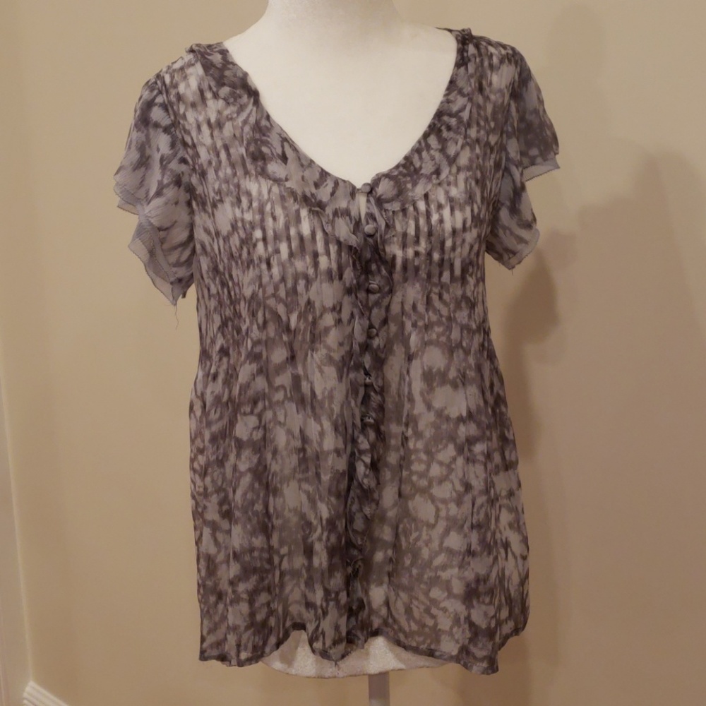 Joie Gray Silk Ruffled V-neck - X Small